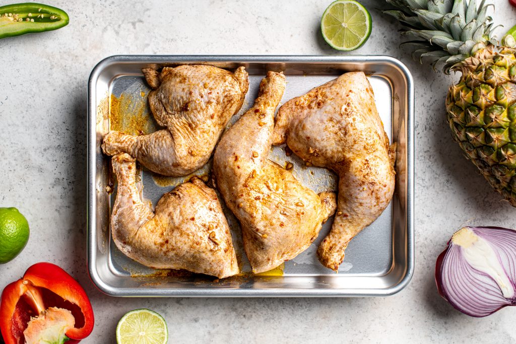 Air-Fryer Tropical Chicken with Marinade on Pan