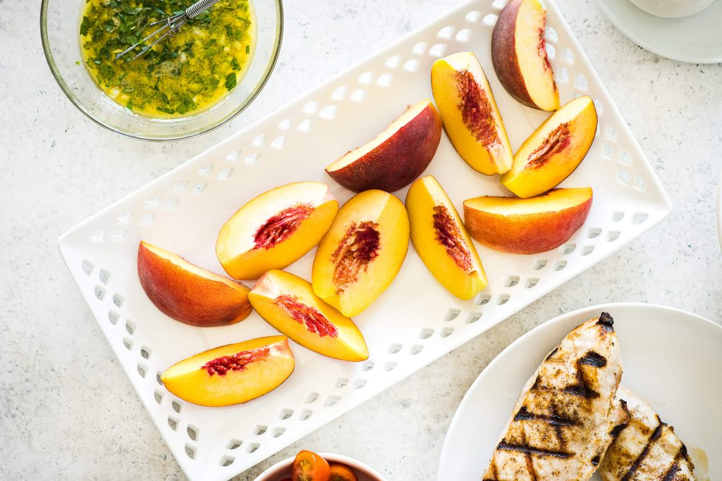 Charred Peach & Chicken Salad with Creamy Burrata - Peaches