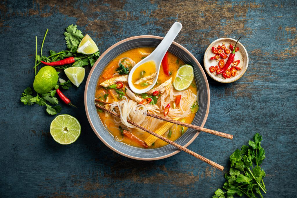 Thai Coconut Curry Chicken Soup Dished