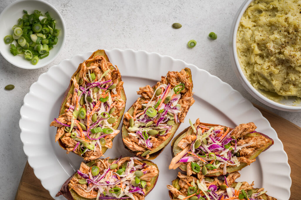 Stuffed Sweet Potatoes On Plate